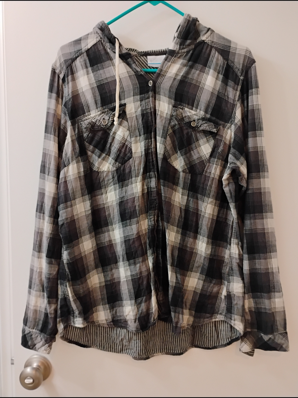 Columbia Striped Hooded Shirt Jacket - Black & White